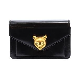 Bafelli Gold Leather Quiet Luxury Cat Black Crossbody Chain Bag Clutch
